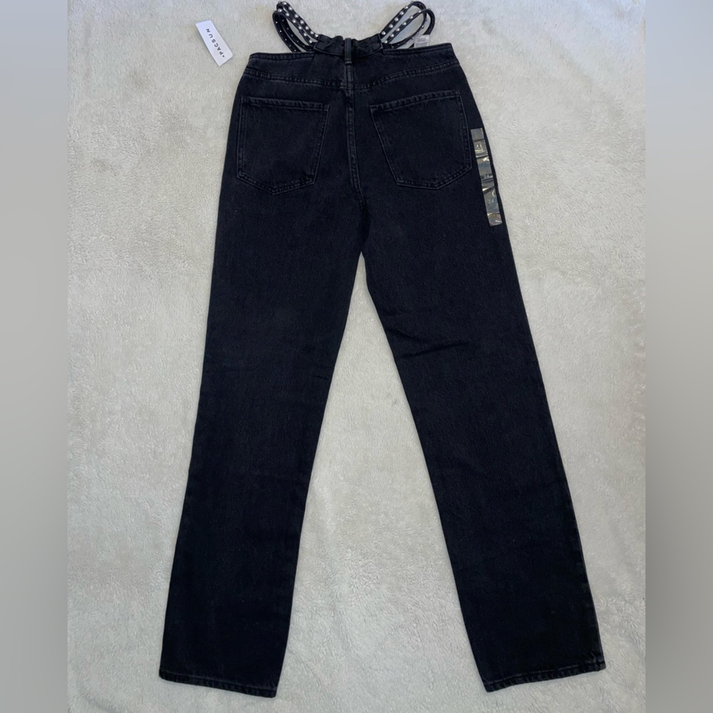 Kendall & Kylie Gray Straight Leg Jeans with‎ Studded Waist Straps - Picture 2 of 10